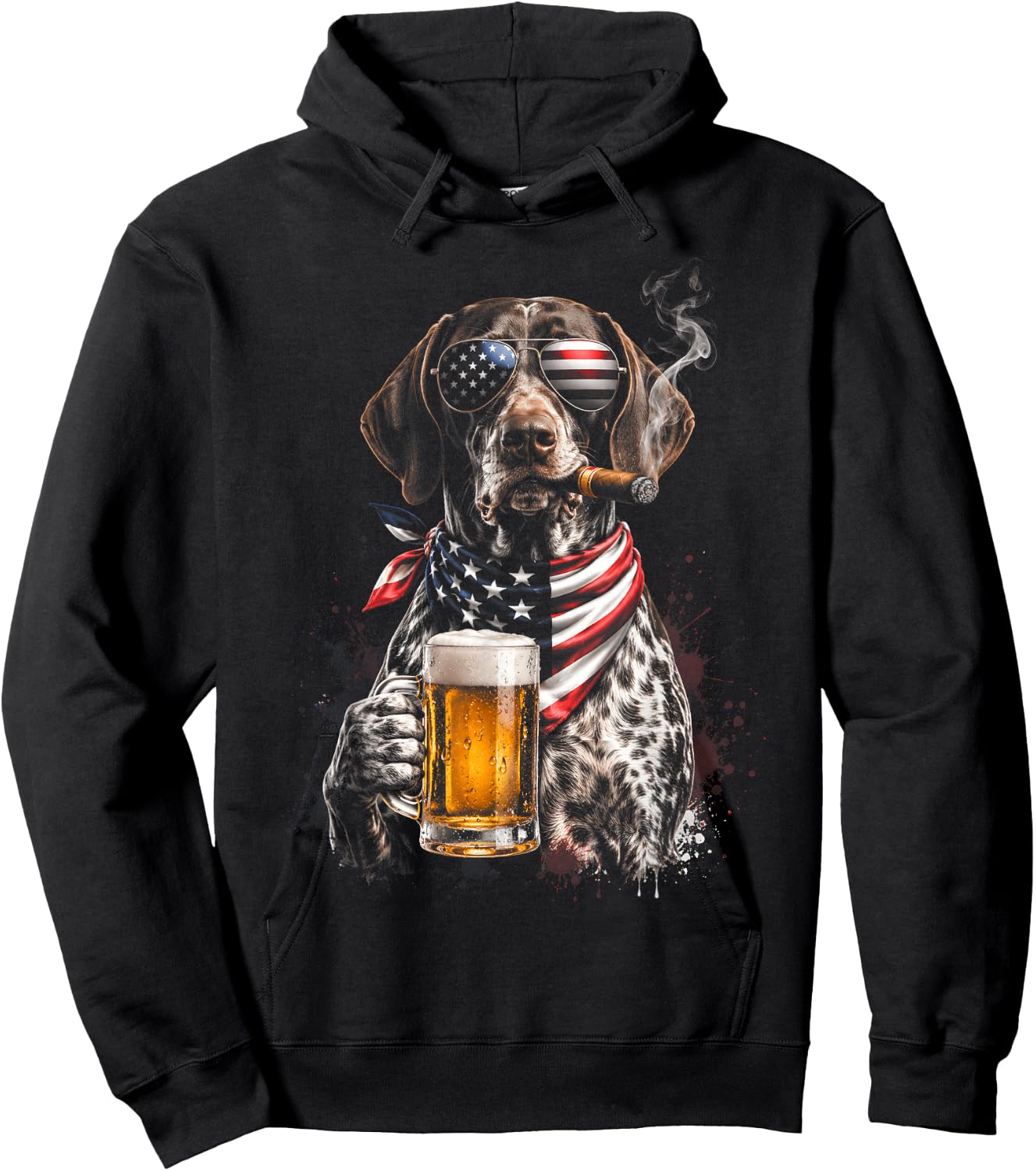 4th of July Patriotic Dog Beer Cigar Sunglasses Funny Hoodie - Hoodie | Black