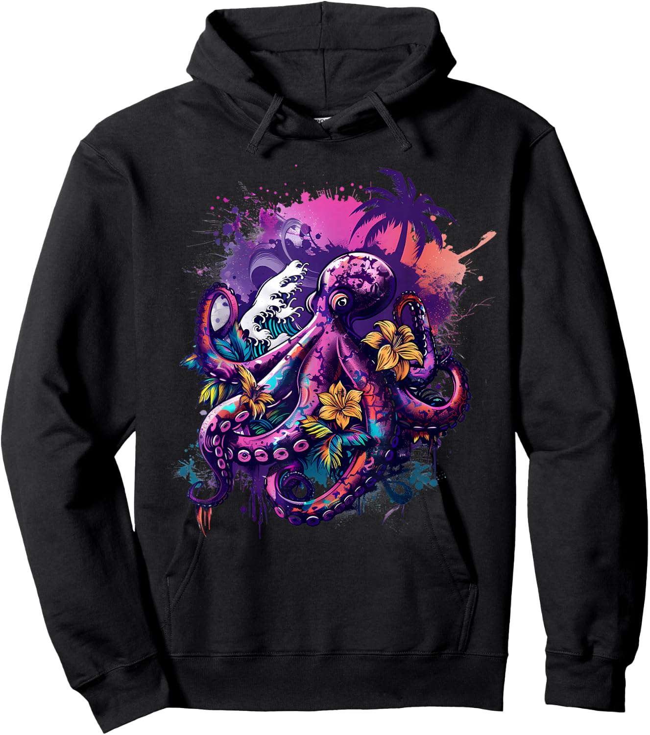 Octopus Sea Creature Artwork Floral Kraken Sea Ocean Octopus Hoodie - Hoodie | Black