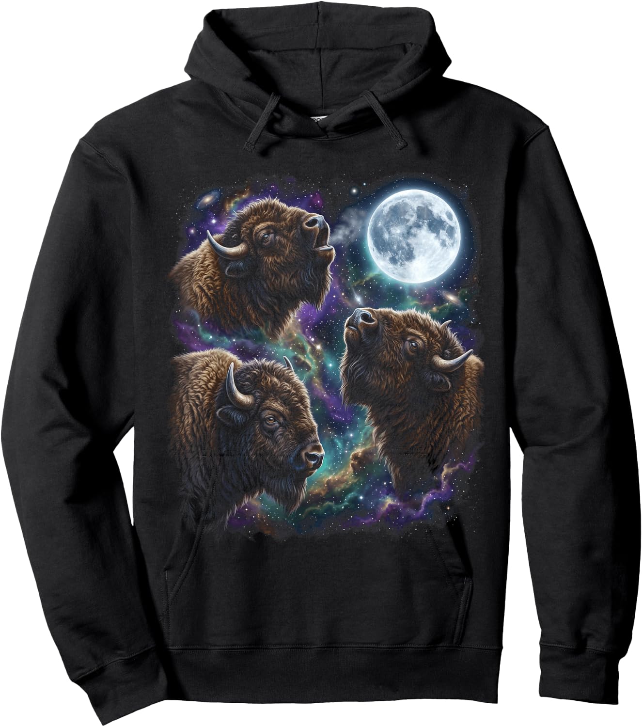 Three Bison Howling At The Moon Buffalo Hoodie - Hoodie | Black