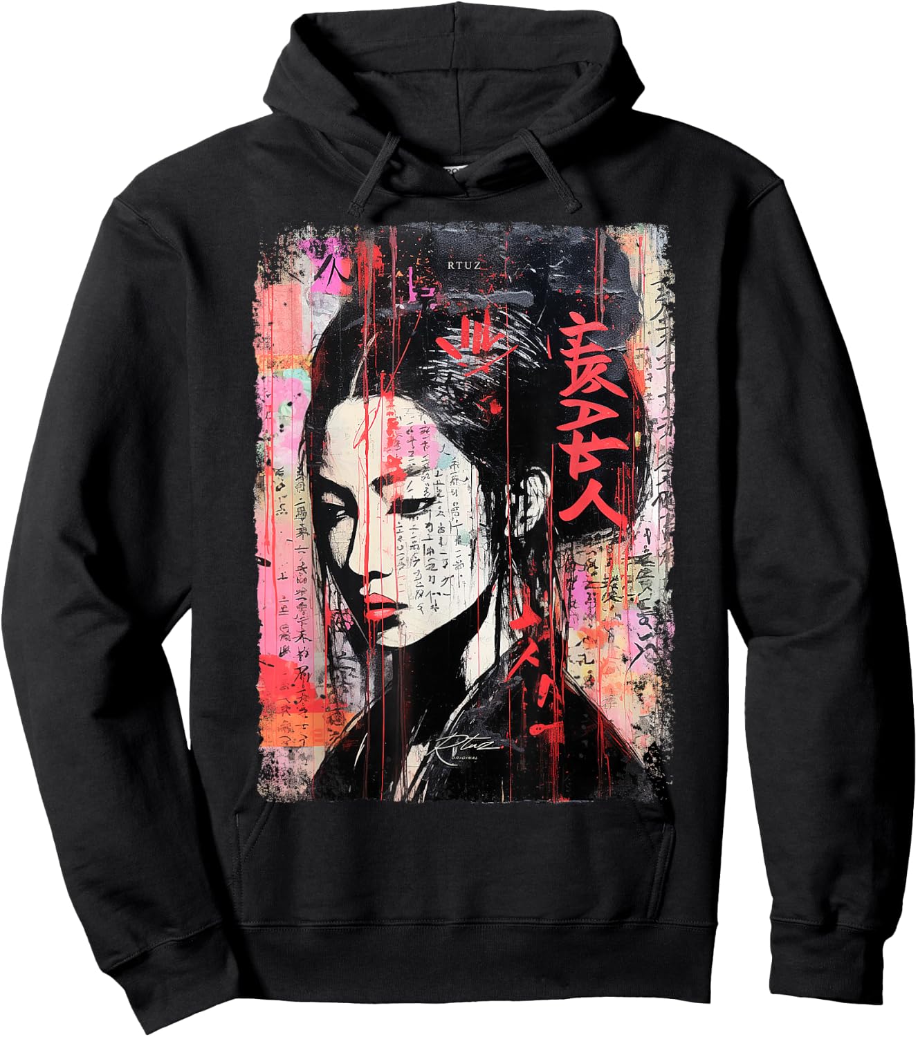 Hip Hop Y2K Vintage Hipster Edgy Urban Streetwear Geisha Hoodie - Hoodie | Black