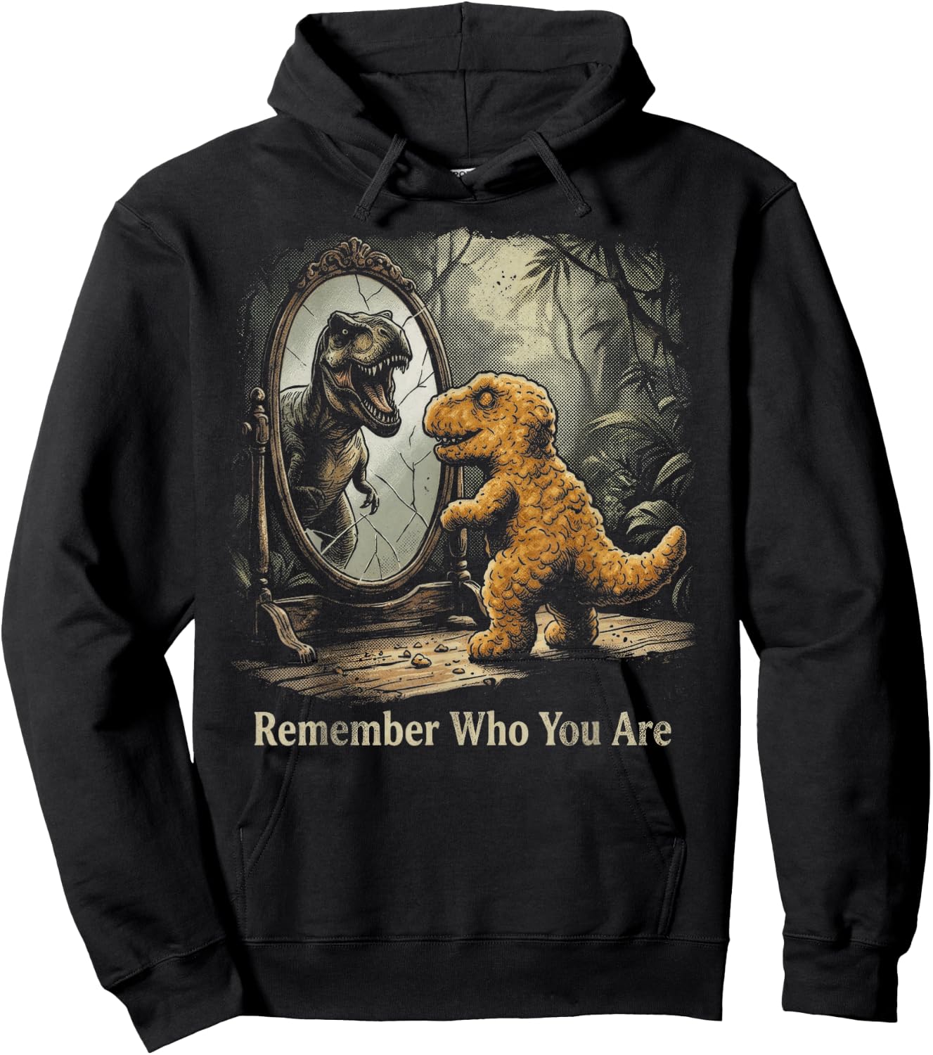 Dinosaur Chicken Nugget Remember Who You are Dino Mirror Hoodie - Hoodie | Black