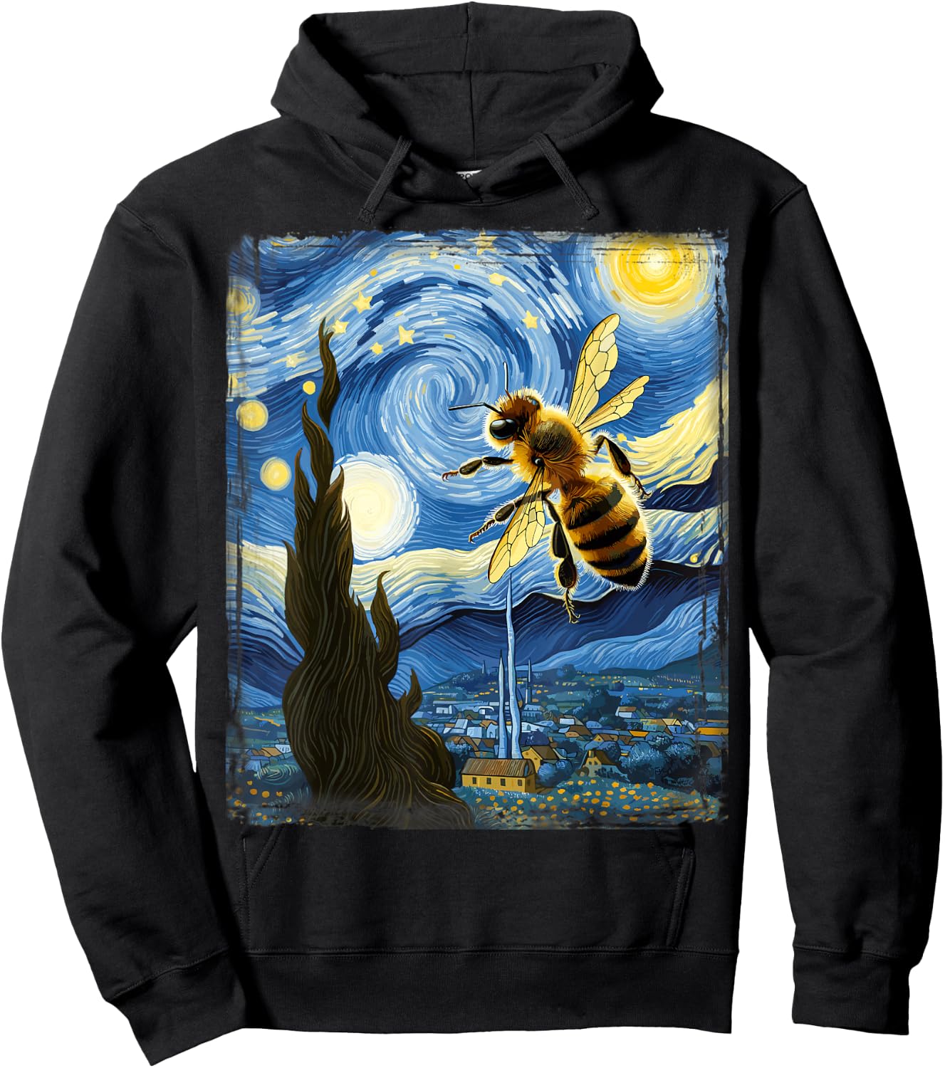 Van Gogh Style Starry Night Bee Hoodie - Hoodie | Black