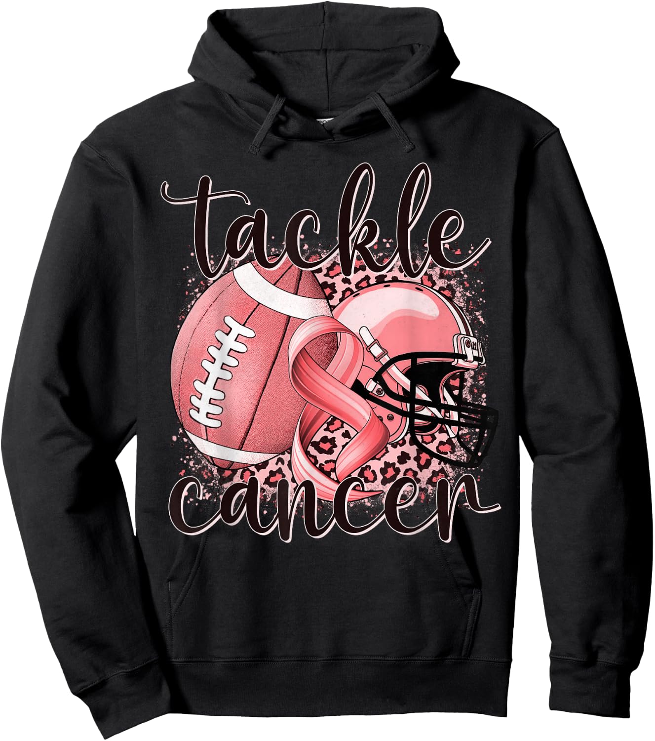 Tackle Uterine Cancer Football Lover Warrior Peach Ribbon Hoodie - Hoodie | Black
