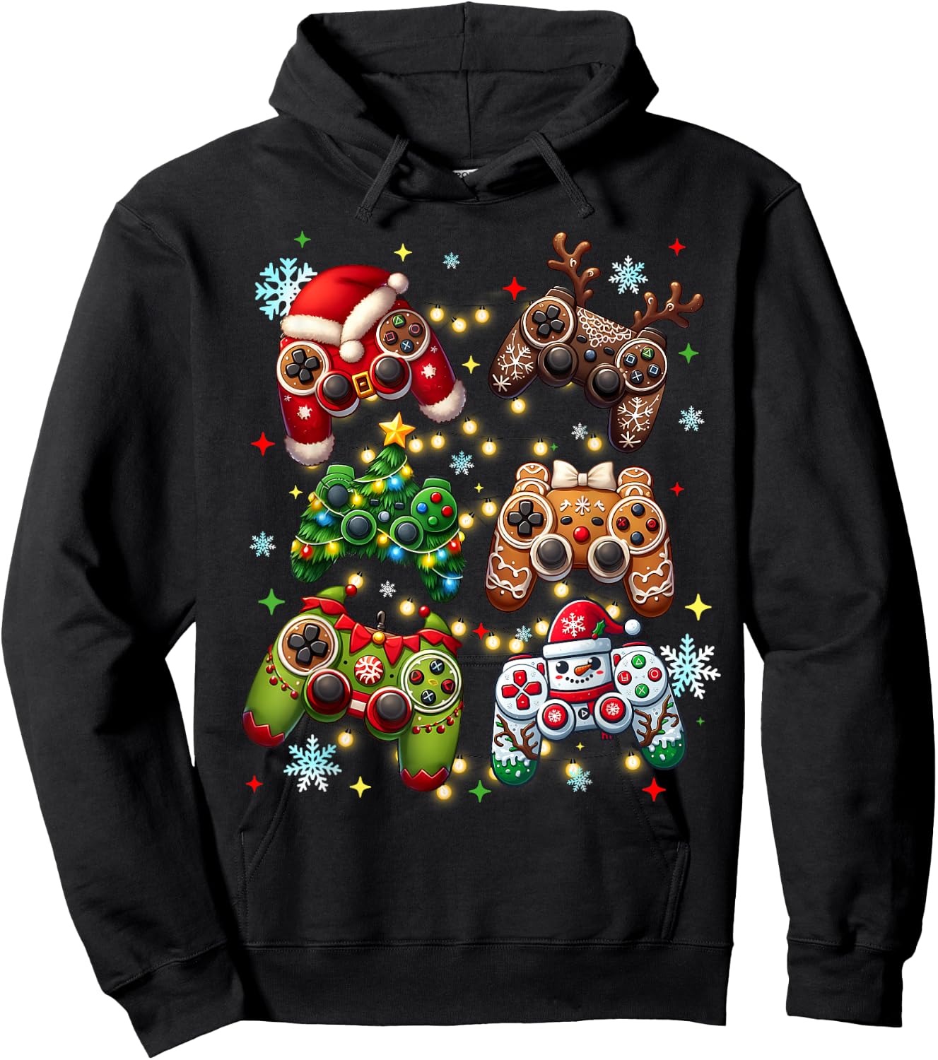 Boys Christmas Shirt Santa Elf Gaming Controllers Gamer Xmas Hoodie - Hoodie | Black