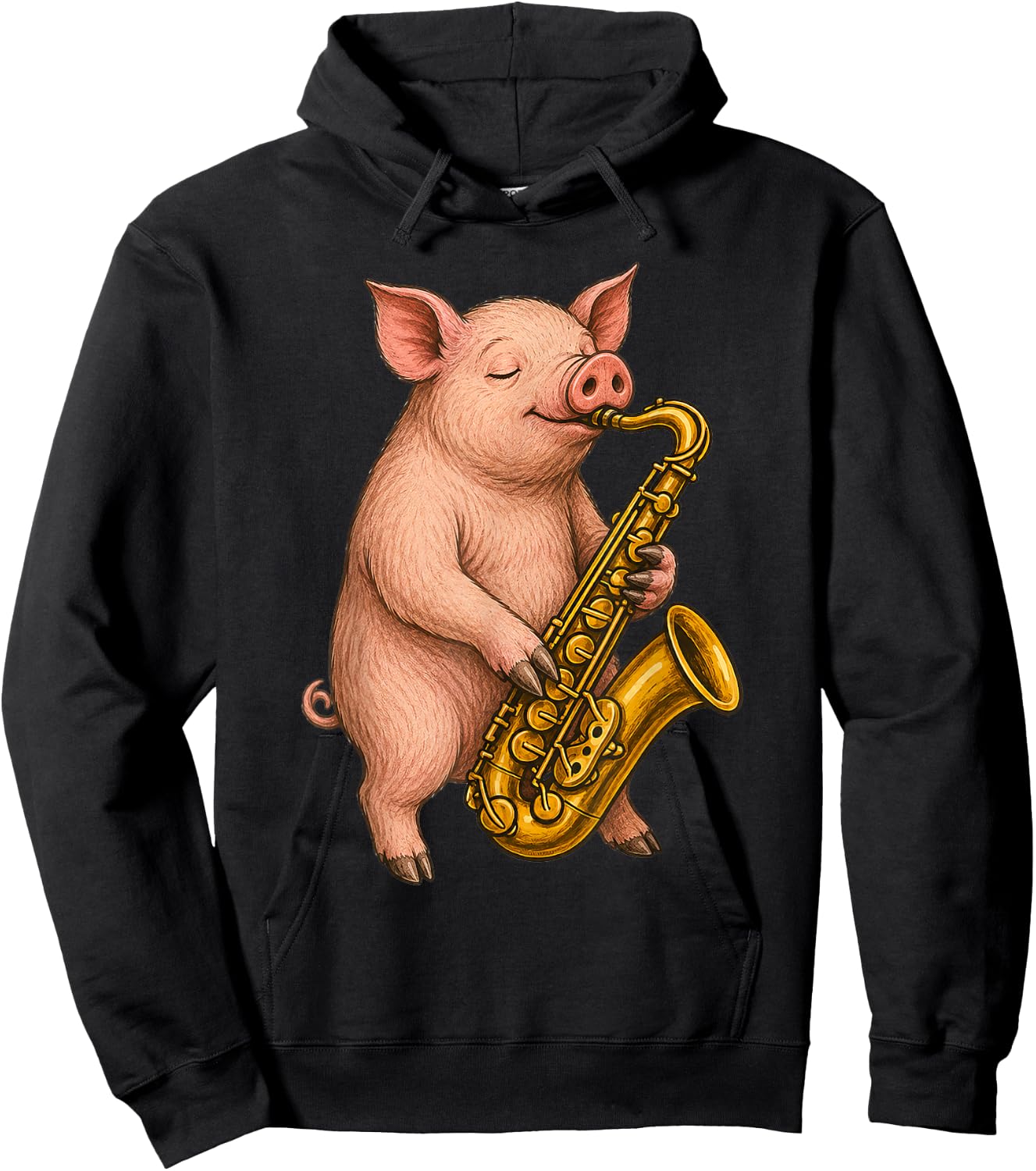 Cute Pig Playing Saxophone Musician Music Hoodie - Hoodie | Black