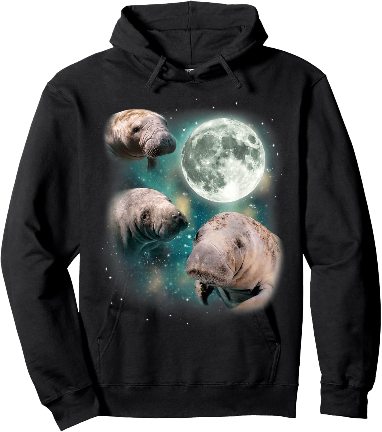 3 Manatee Moon | Three Funny Sea Cows Howl At Moon Manatee Hoodie - Hoodie | Black