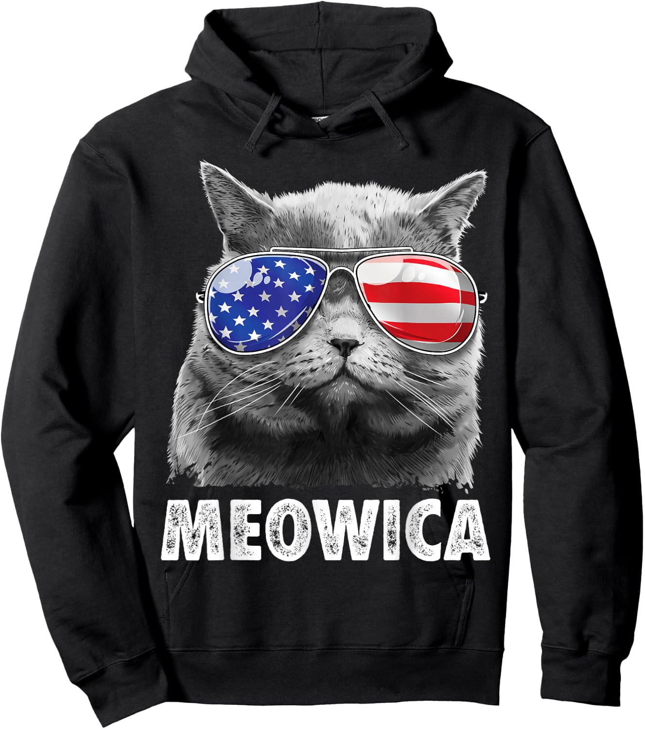 Meowica Cat 4th of July Merica Men Women USA American Flag Hoodie - Hoodie | Black