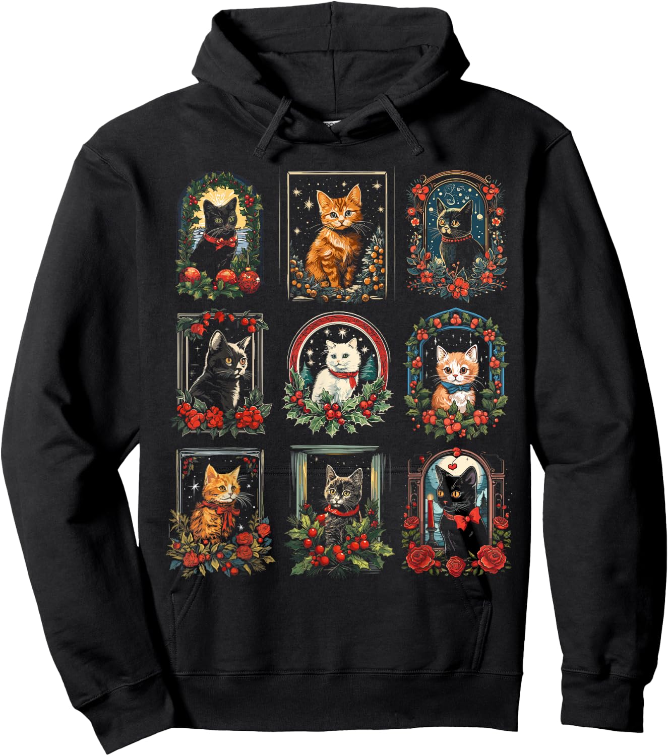 Vintage Kitten Christmas Cats, Cat Mom, Cat Dad Women, Men Hoodie - Hoodie | Black