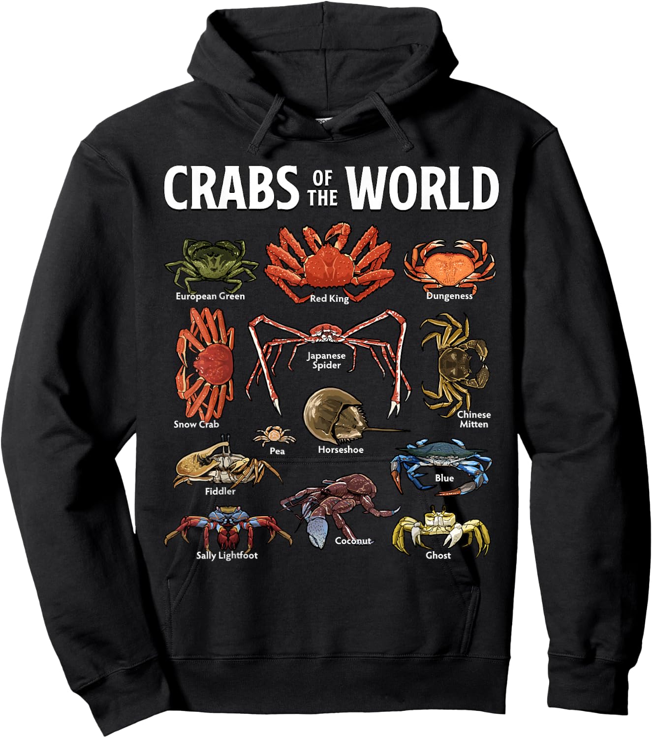 Crabs of the World Marine Life Crabs Illustration Hoodie - Hoodie | Black