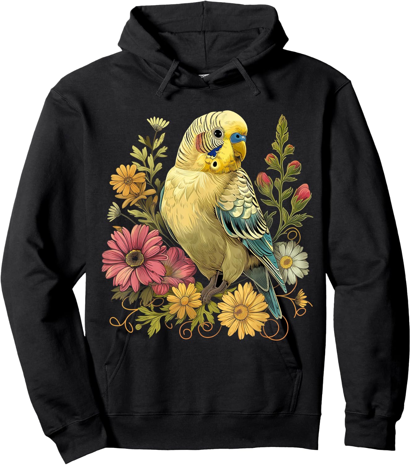 Budgie Parakeet Bird Mom Budgerigar Parrot Vintage Flower Hoodie - Hoodie | Black