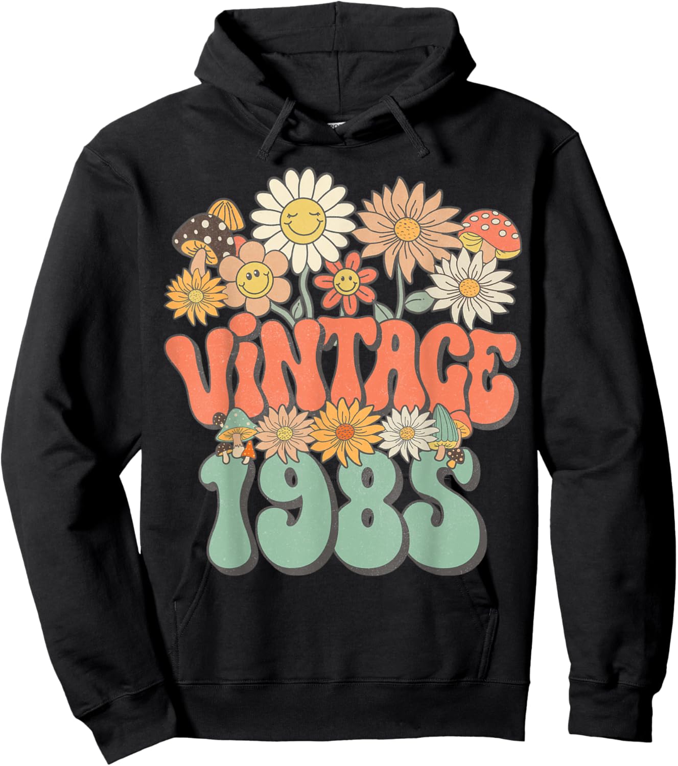 Retro Groovy Vintage 1985 Floral Hippie Daisy 40th Birthday Hoodie - Hoodie | Black