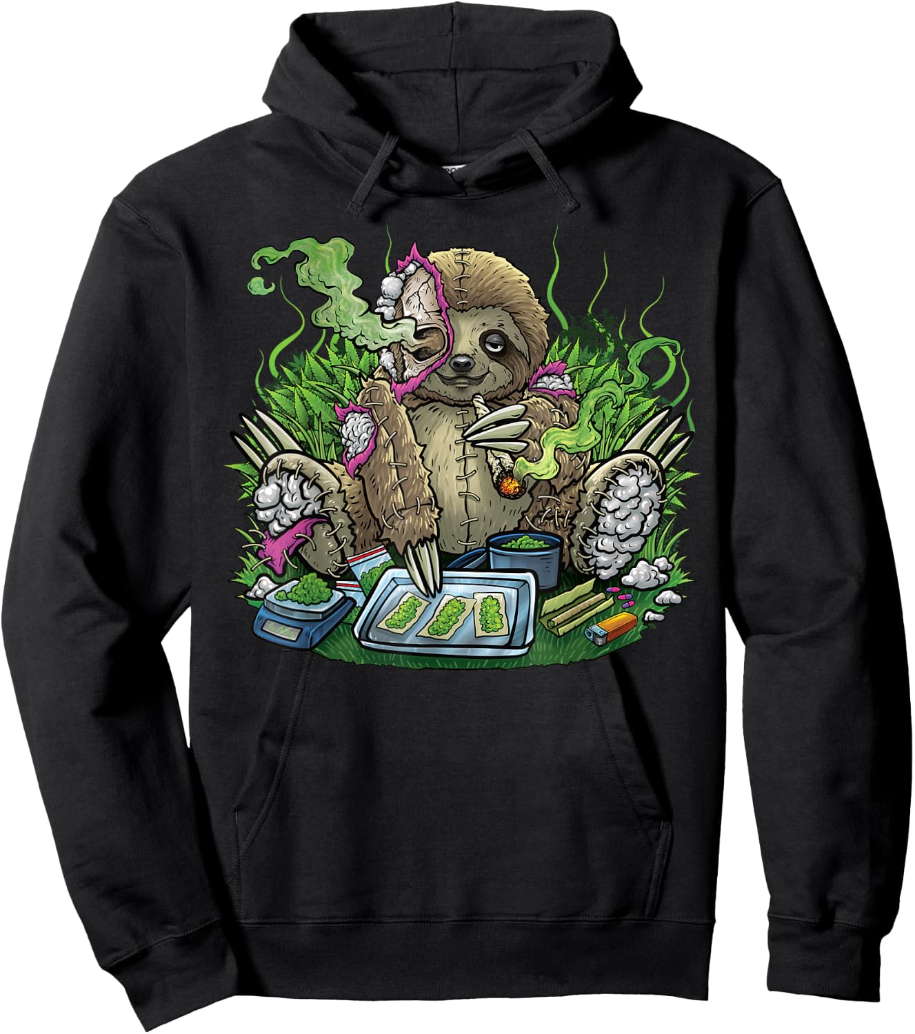 420 Sloth Stiffer Costume Hemp Leaf Cannabis Marijuana Weed , black Hoodie - Hoodie | Black
