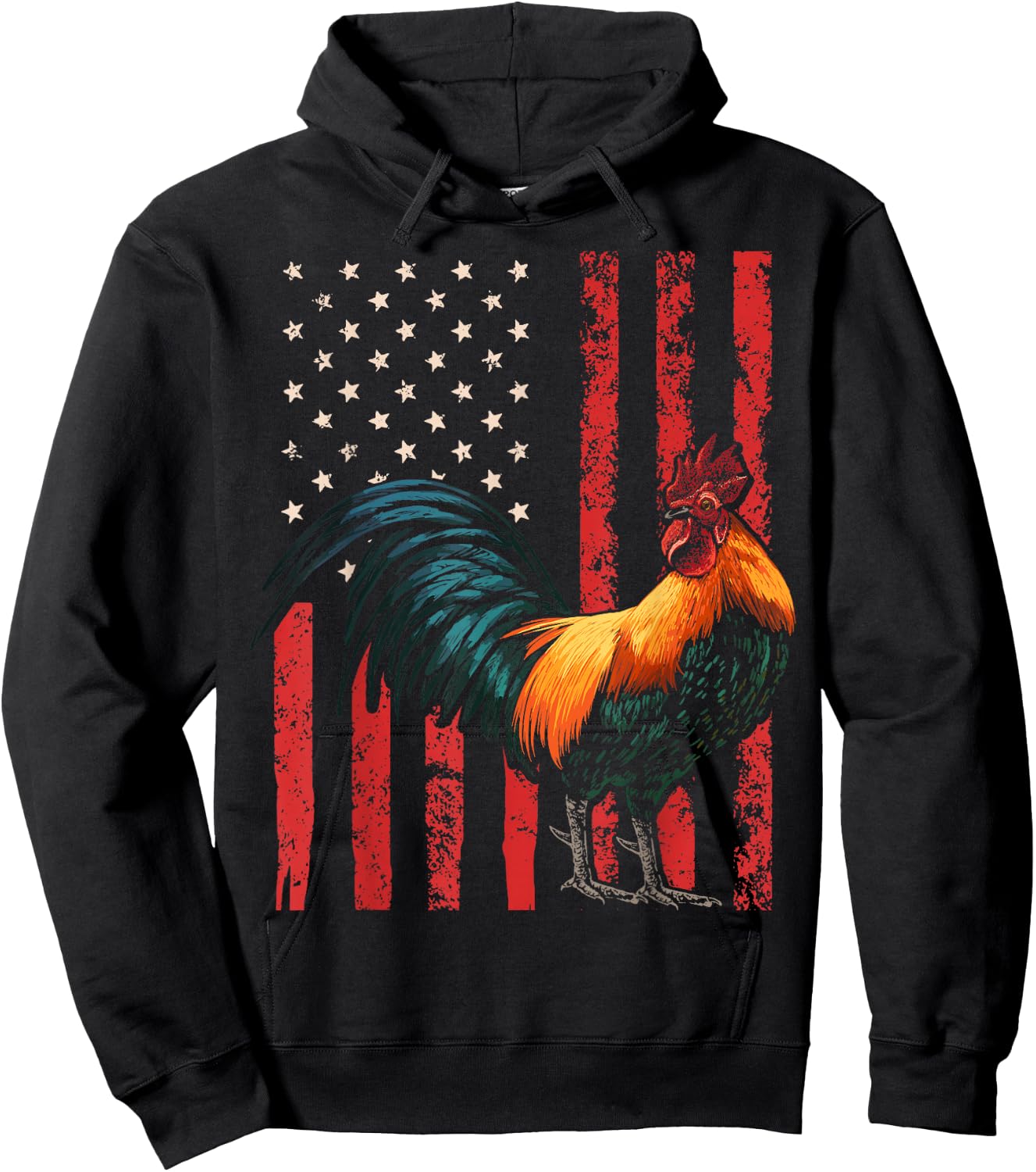 Rooster Chicken American Flag USA Fighting Cock Hoodie - Hoodie | Black