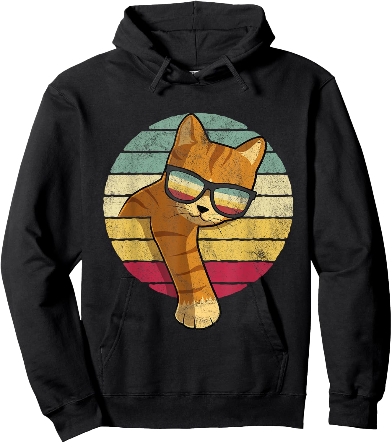 Retro Tabby Cat - Funny Orange Cat Sunglasses Hoodie - Hoodie | Black
