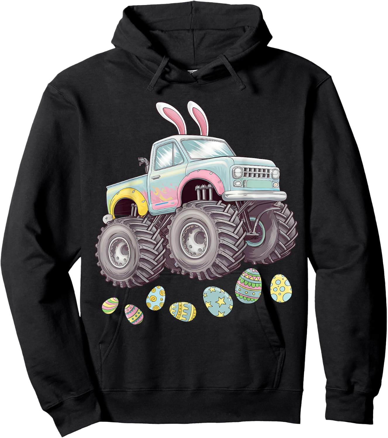 Monster Truck Easter Boys Toddler Kids Bunny Easter Egg Hunt Hoodie - Hoodie | Black