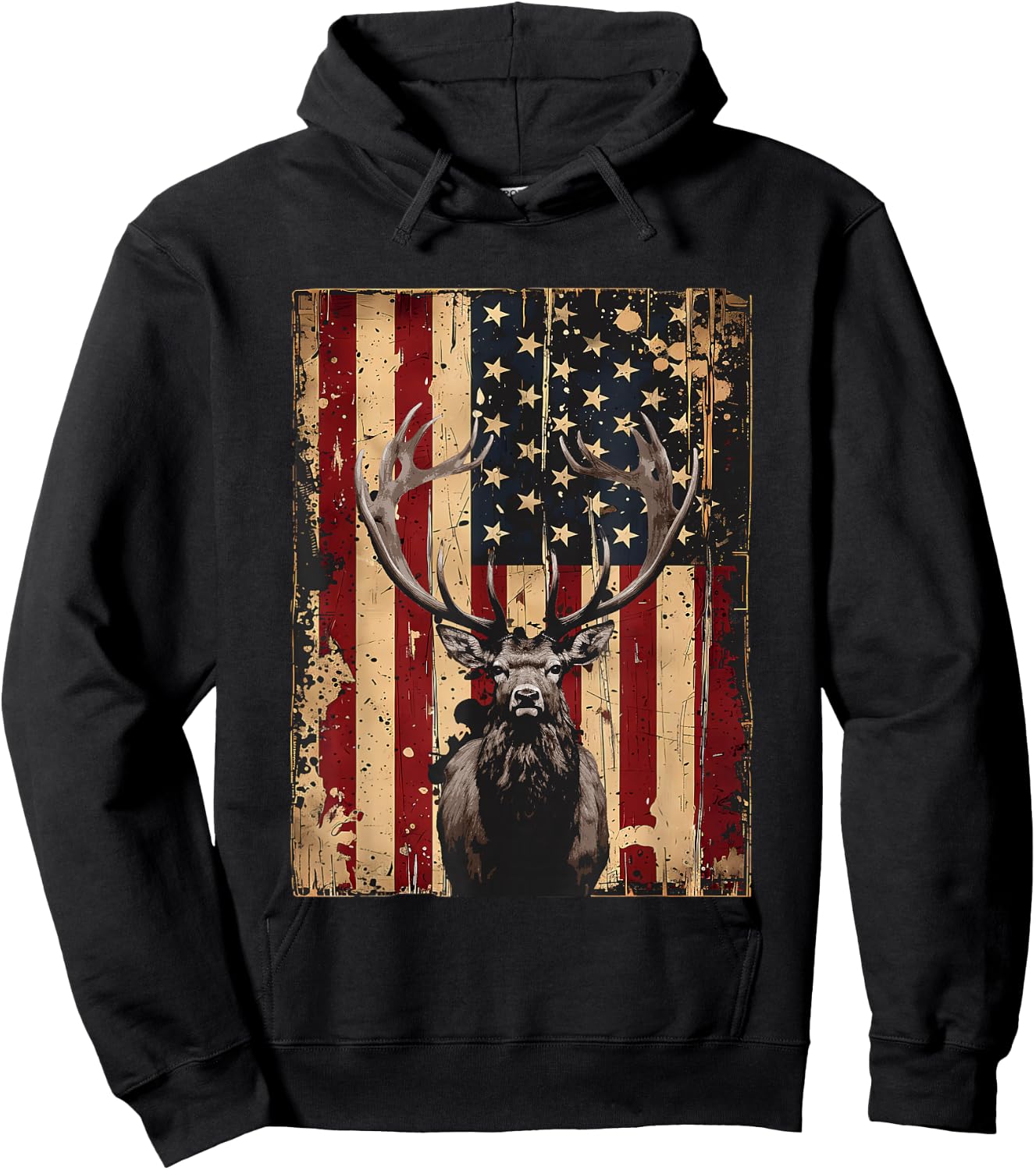 American Flag Outdoor Antlers Elk Deer Hoodie - Hoodie | Black