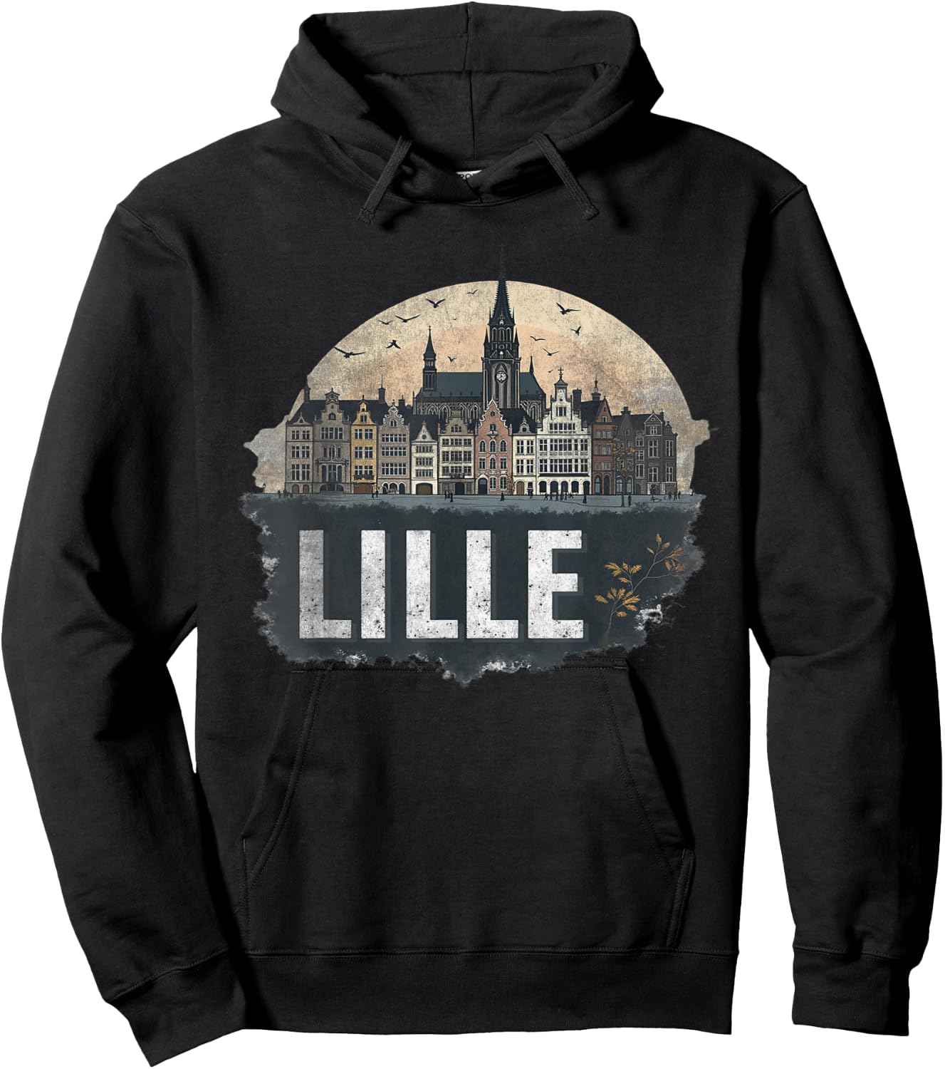Souvenir Vintage Lille Landscape Retro , Black, S Hoodie - Hoodie | Black