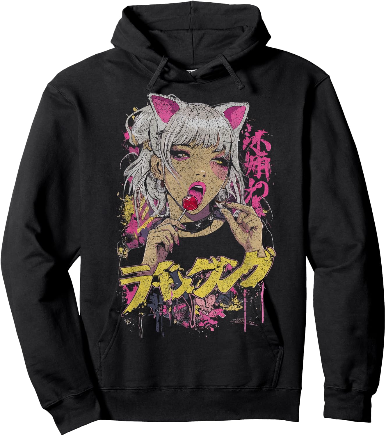 Japanese Streetwear Anime Girl Lolly Cyberpunk Y2K Anime Hoodie - Hoodie | Black
