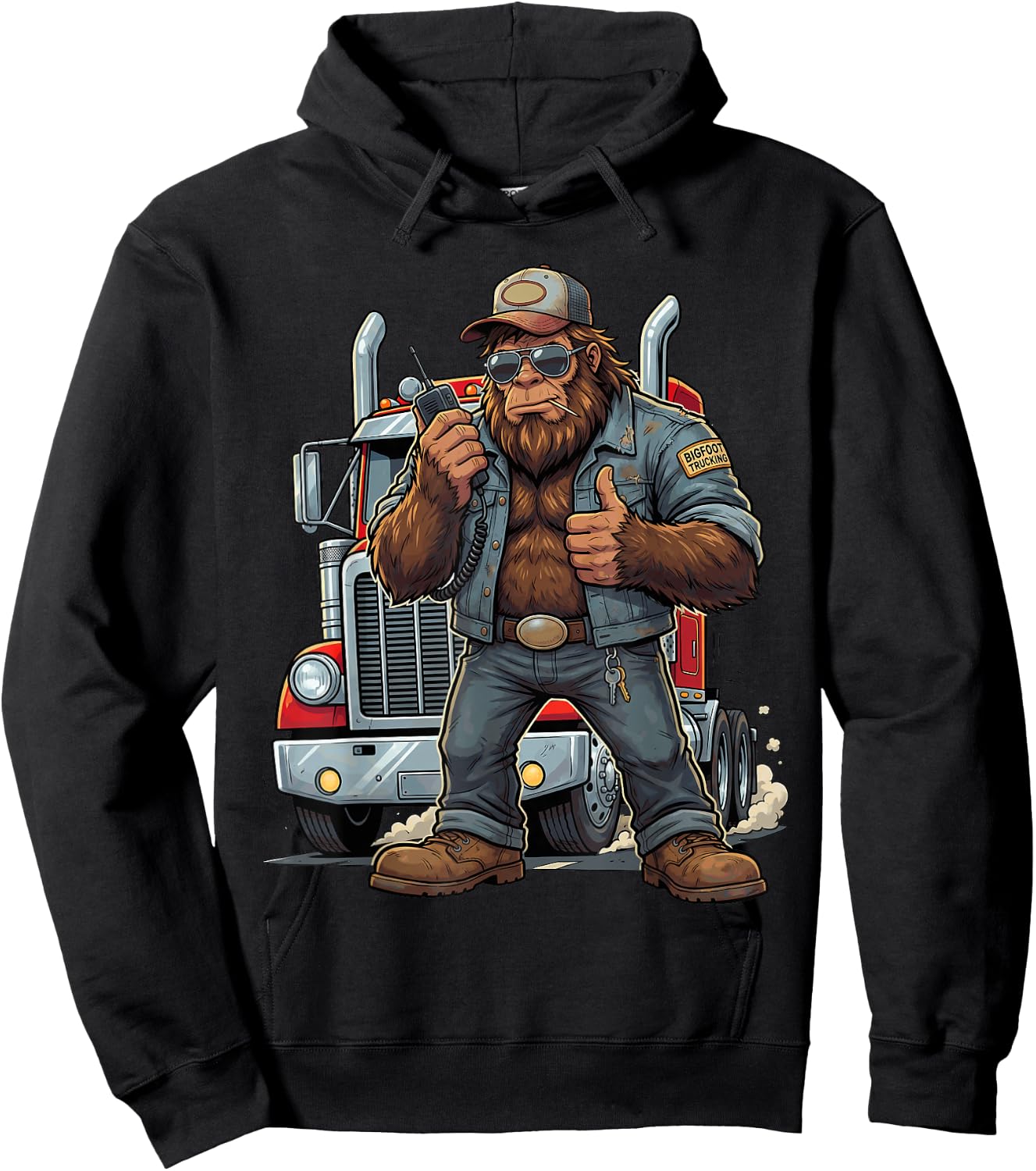Bigfoot Truck Driver Sasquatch Semi Trucking Professional Hoodie - Hoodie | Black
