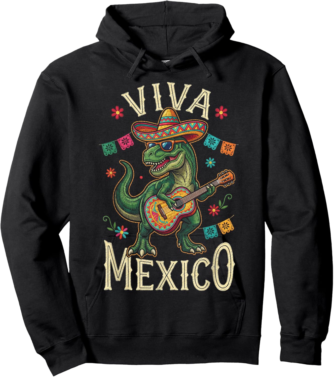 Viva Mexico Boy Dinosaur Mexican Independence Day Kids Hoodie - Hoodie | Black
