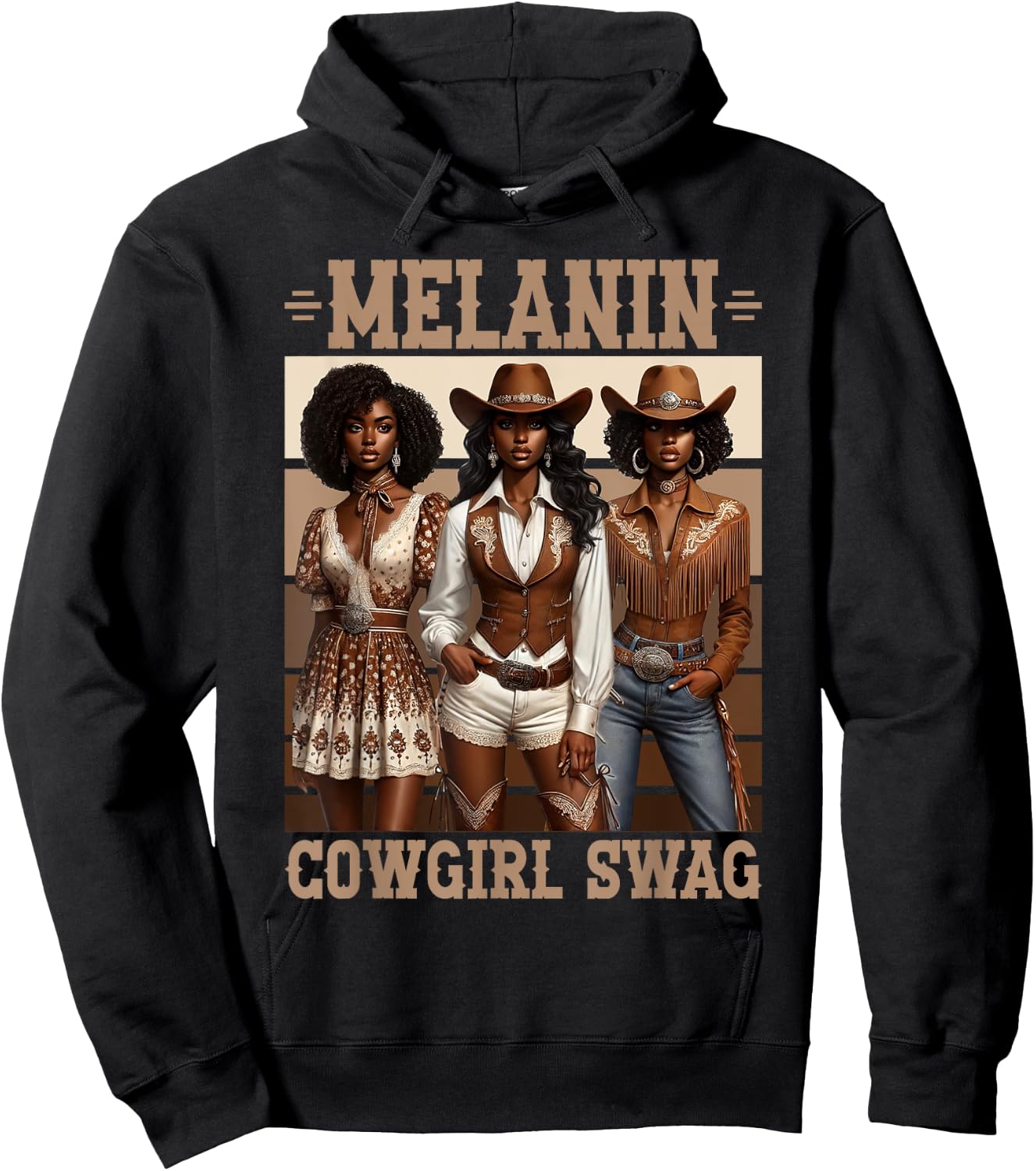 Melanin Cowgirl Swag Equestrian African American Western Hoodie - Hoodie | Black