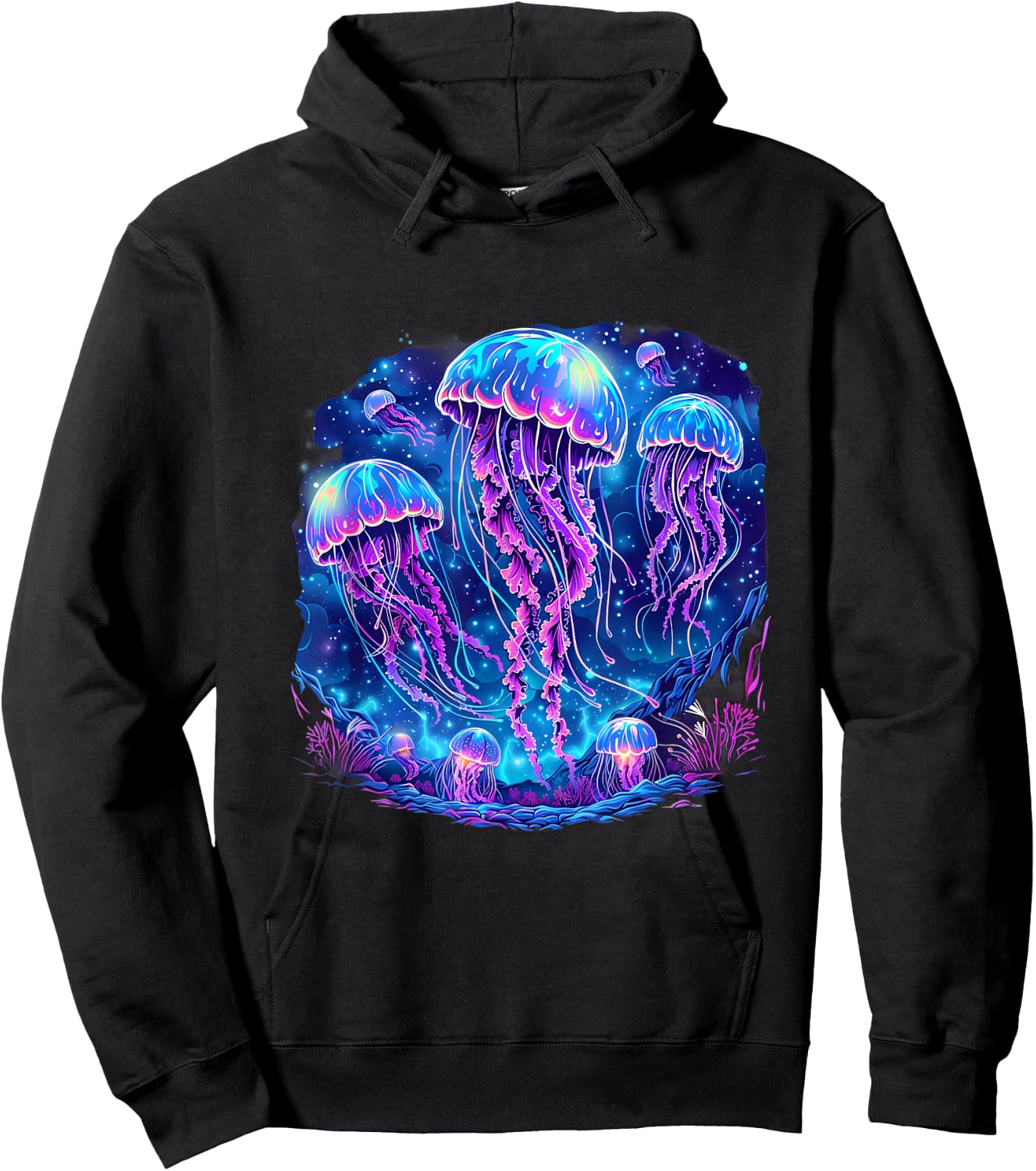 Jellyfish Sea Ocean Jellyfish Motif Artwork Marine Mammal Hoodie - Hoodie | Black