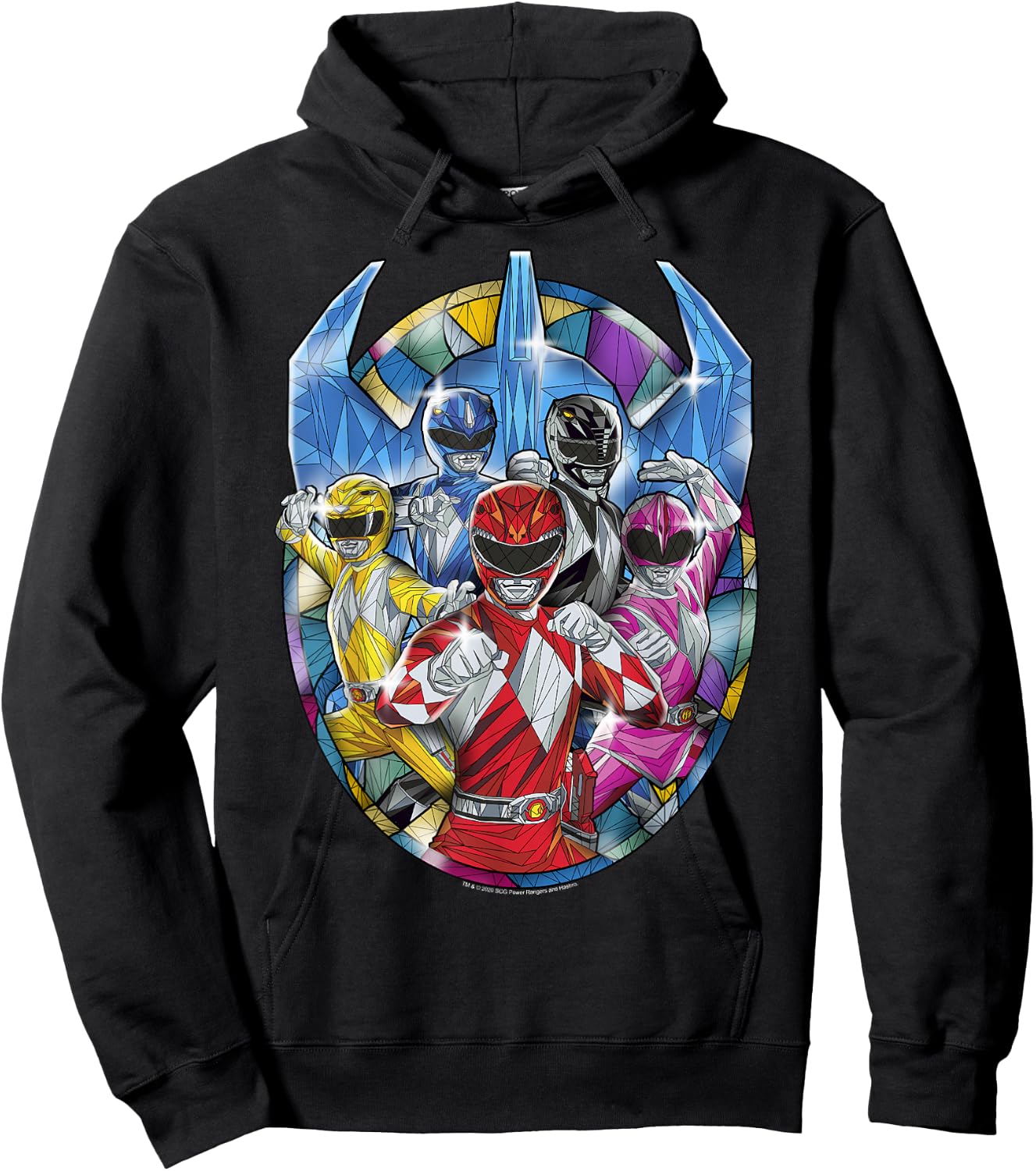Power Rangers Stained Glass Action Pose Portrait Hoodie - Hoodie | Black