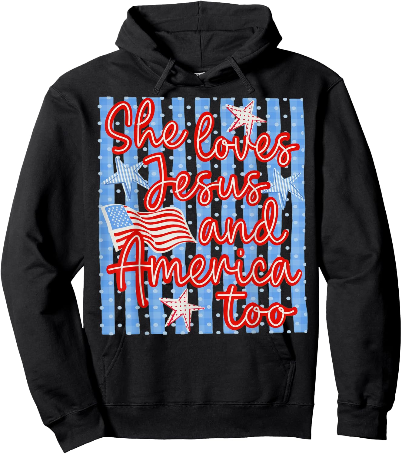 Retro Striped 4th of July She Loves Jesus and America Too Hoodie - Hoodie | Black