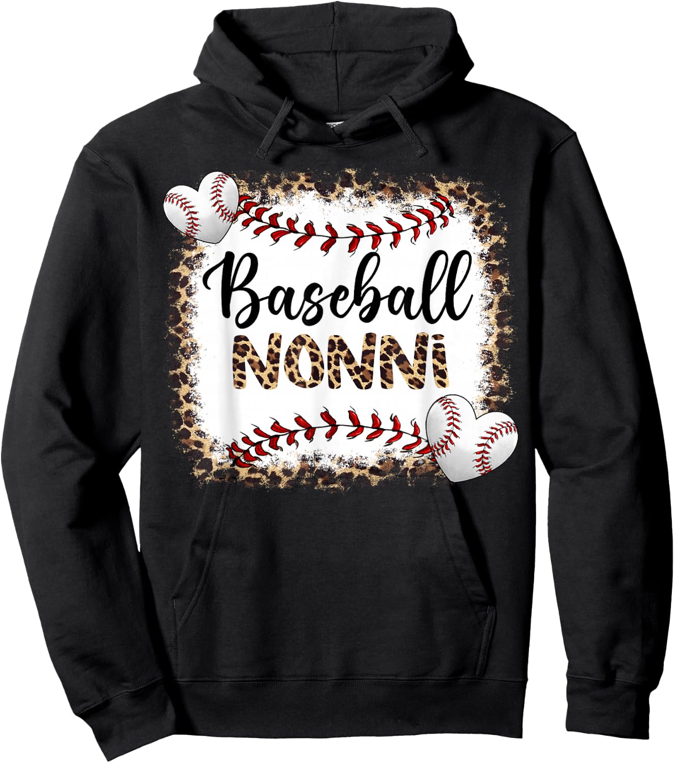 Baseball Nonni Vintage Leopard Baseball Pride Hoodie - Hoodie | Black