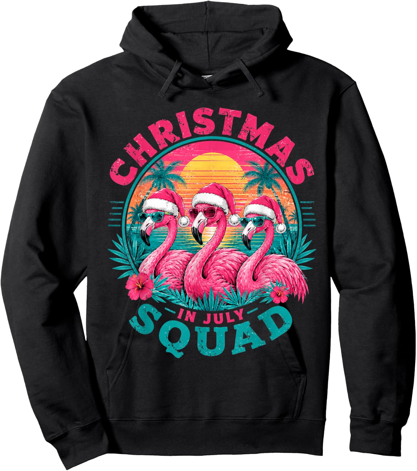 Christmas in July Flamingo Squad Beach Sunset Hoodie - Hoodie | Black