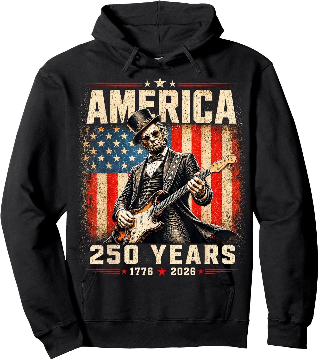 Abraham Lincoln Playing Guitar 4th of July Hoodie - Hoodie | Black