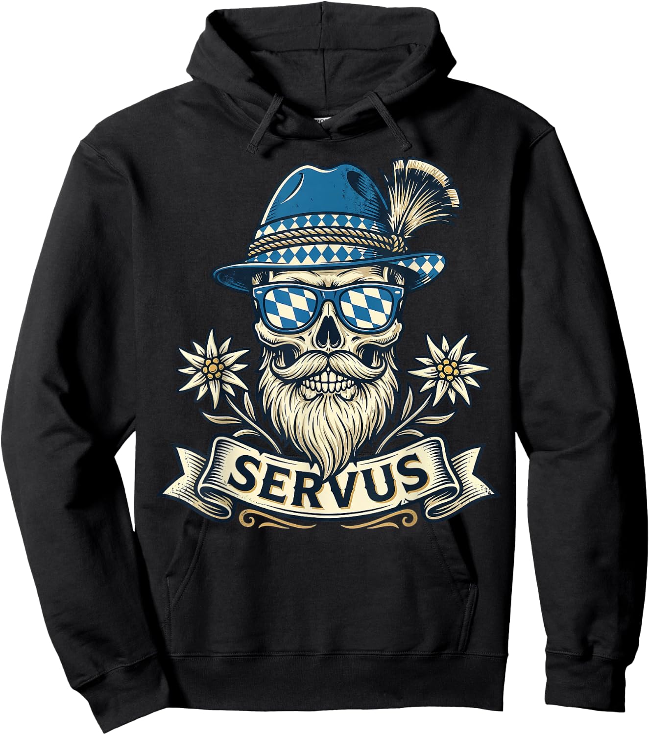 Trachten Servus Herren Trachtenshirt Bayern Bayrisch Hoodie - Hoodie | Black