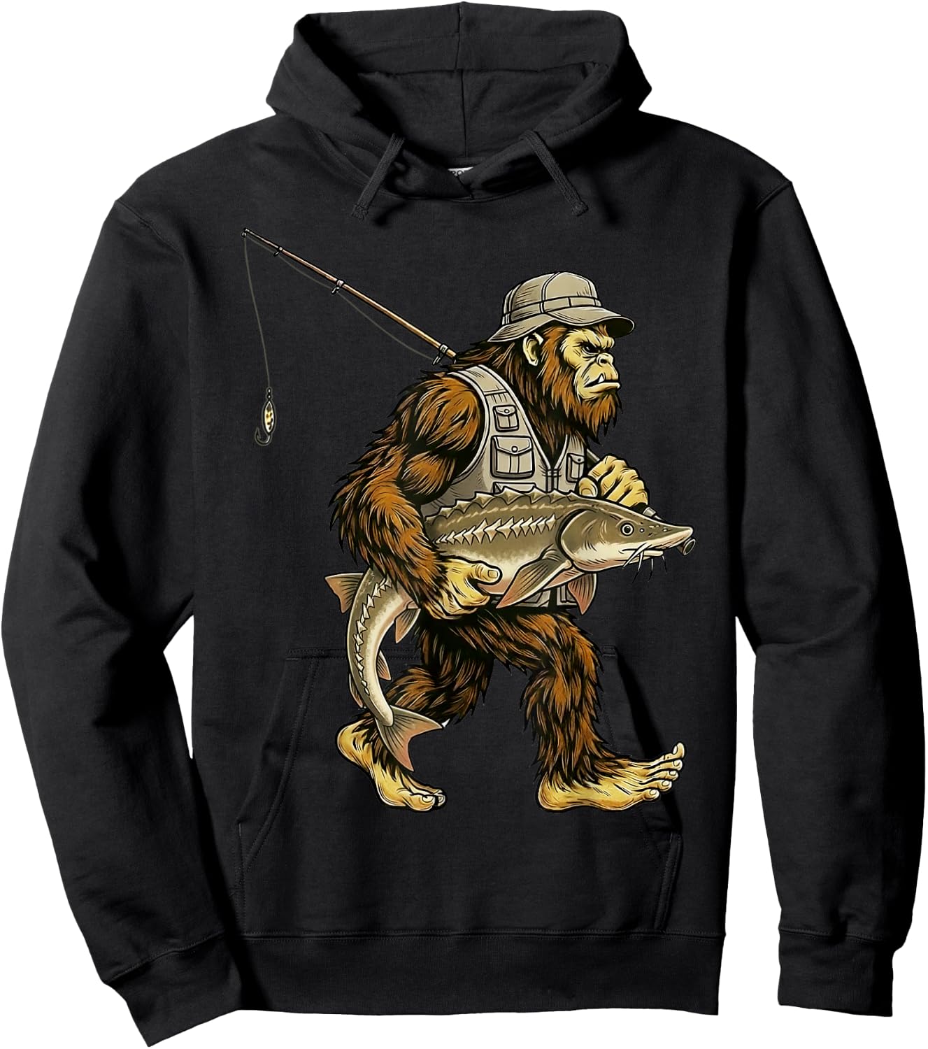 Sturgeon Bigfoot Fisherman River Fishing Sasquatch Hoodie - Hoodie | Black
