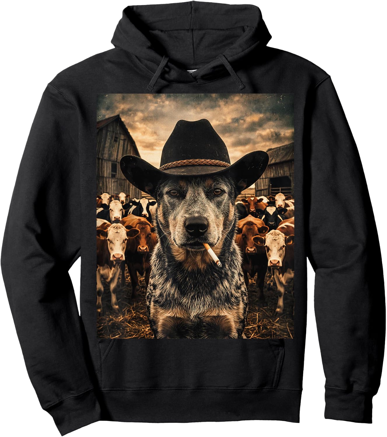 Blue Heeler Cowboy Vintage Western Ranch Farm Dog Selfie Men Hoodie - Hoodie | Black