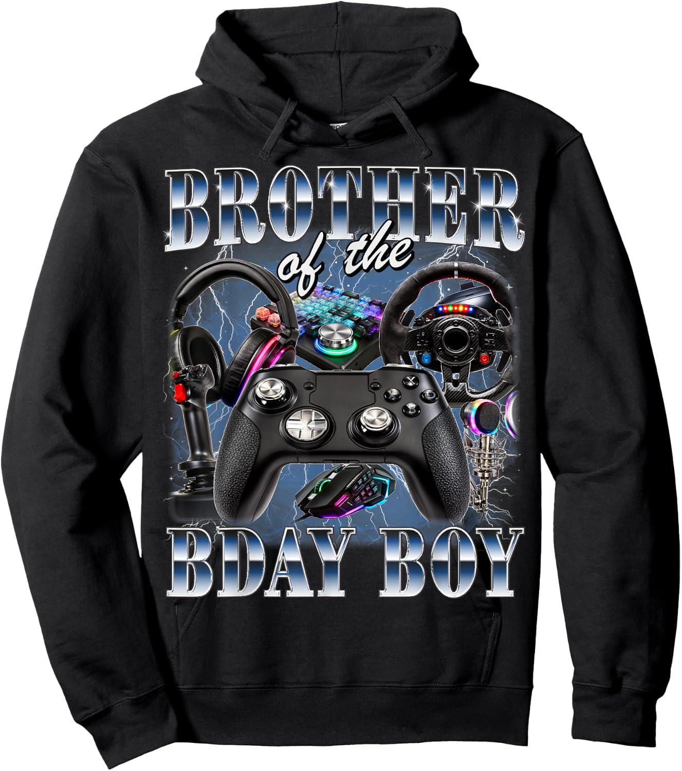 Brother of The Birthday Boy Gamer 90s Style Video Game Hoodie - Hoodie | Black