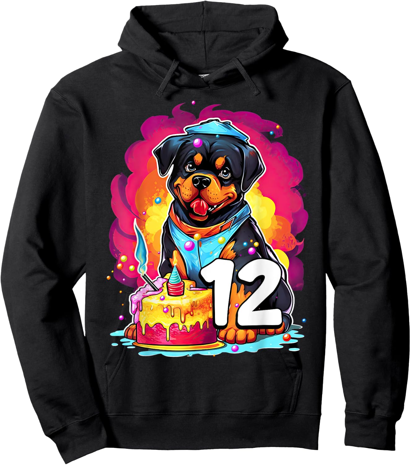 Rottweiler Dog 12th Birthday Themed Party 12 Years Old Men Women Kids Hoodie - Hoodie | Black