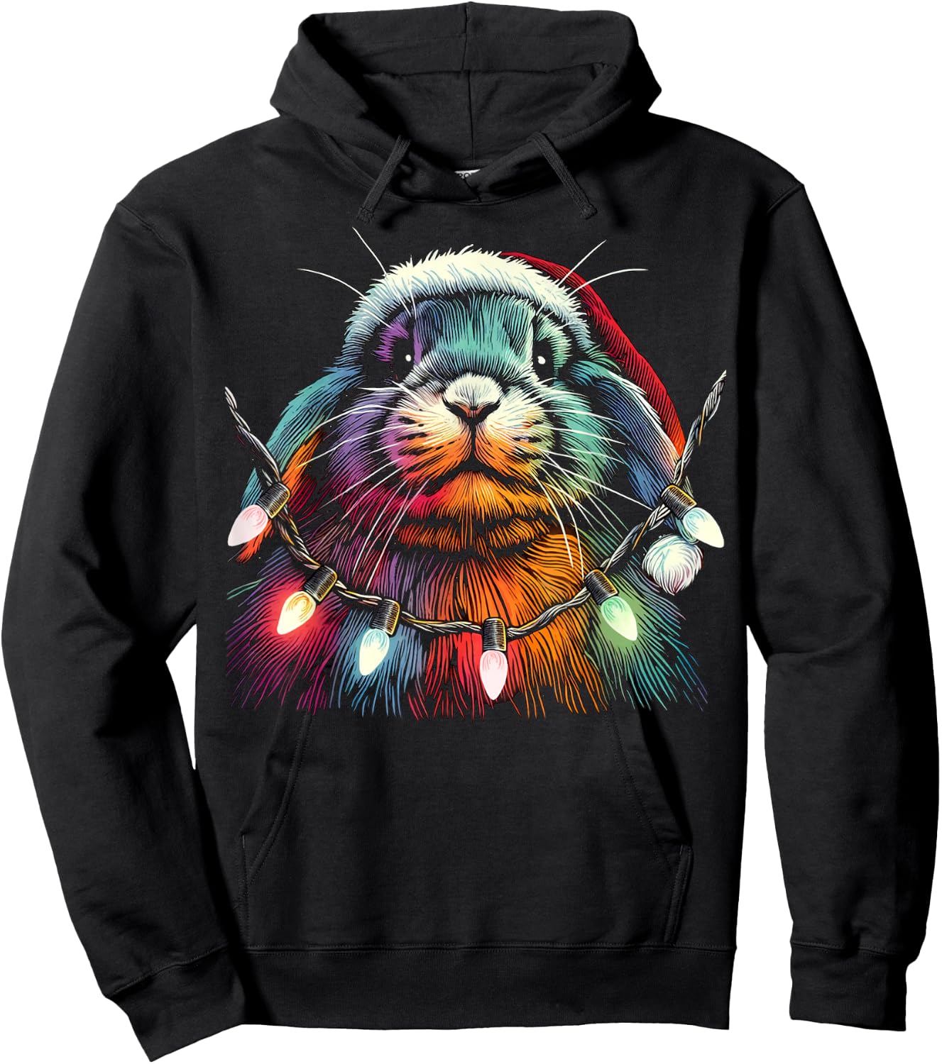 Christmas Lights: A Bunny’s Greatest Temptation Lop Rabbit Hoodie - Hoodie | Black