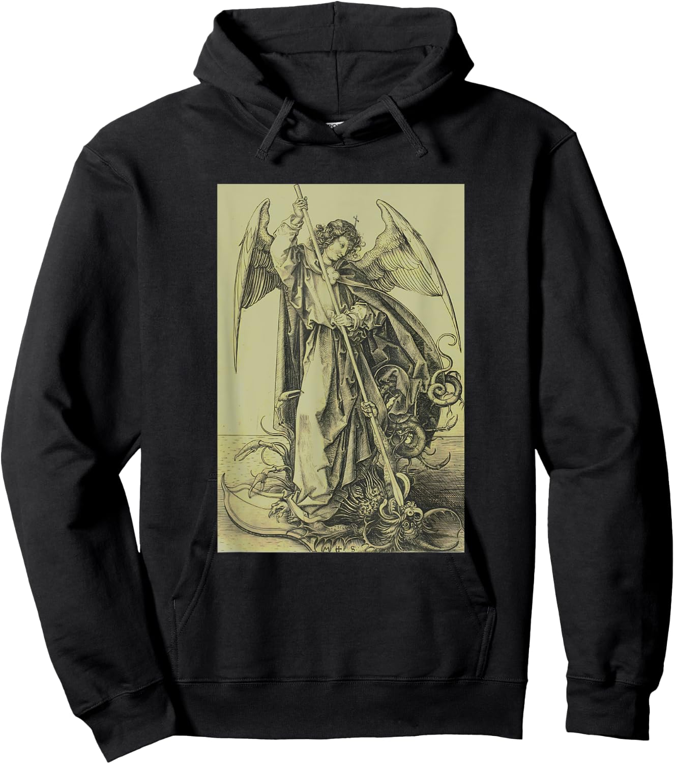 Archangel Michael Piercing Dragon Satan Martin Schongauer Hoodie - Hoodie | Black