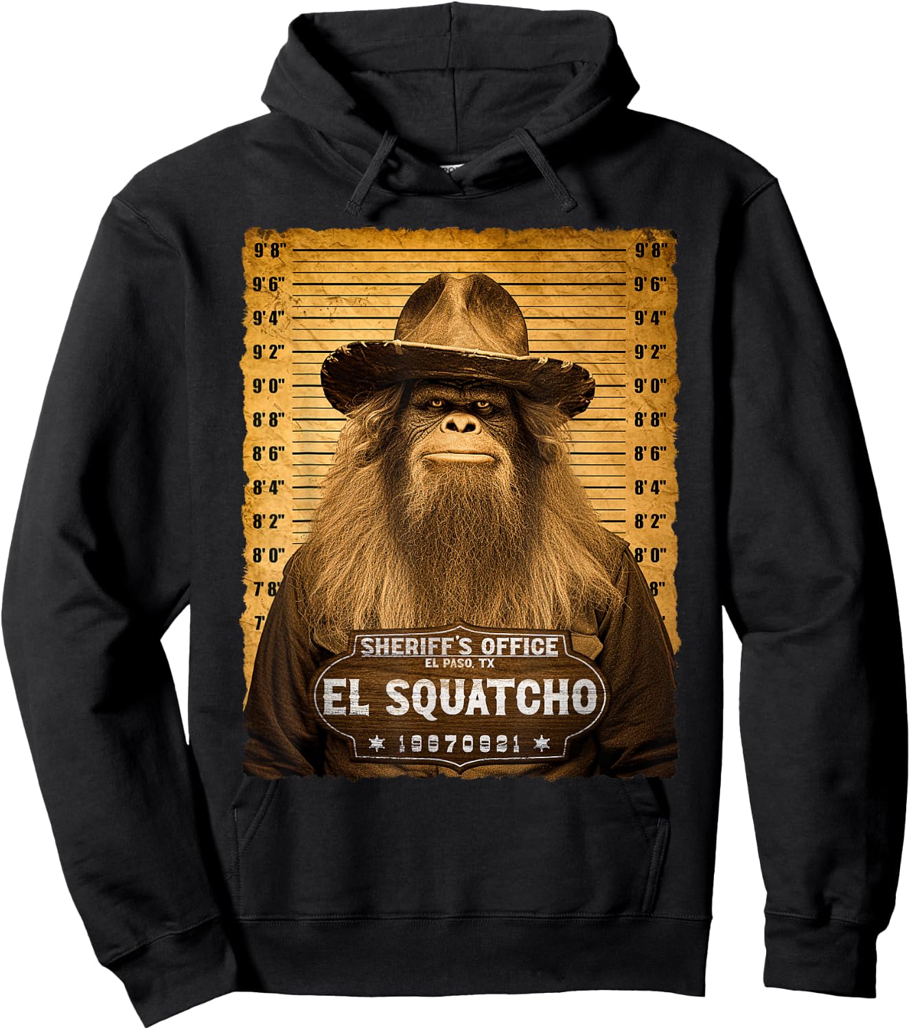 Funny Wanted El Squatcho - Sasquatch Bigfoot Lover Mugshot Hoodie - Hoodie | Black