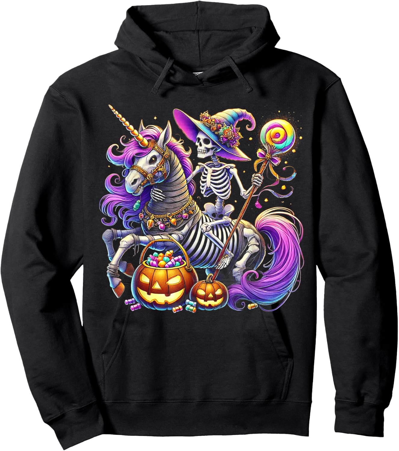 Skeleton Riding Skeleton Unicorn Halloween Costume Hoodie - Hoodie | Black