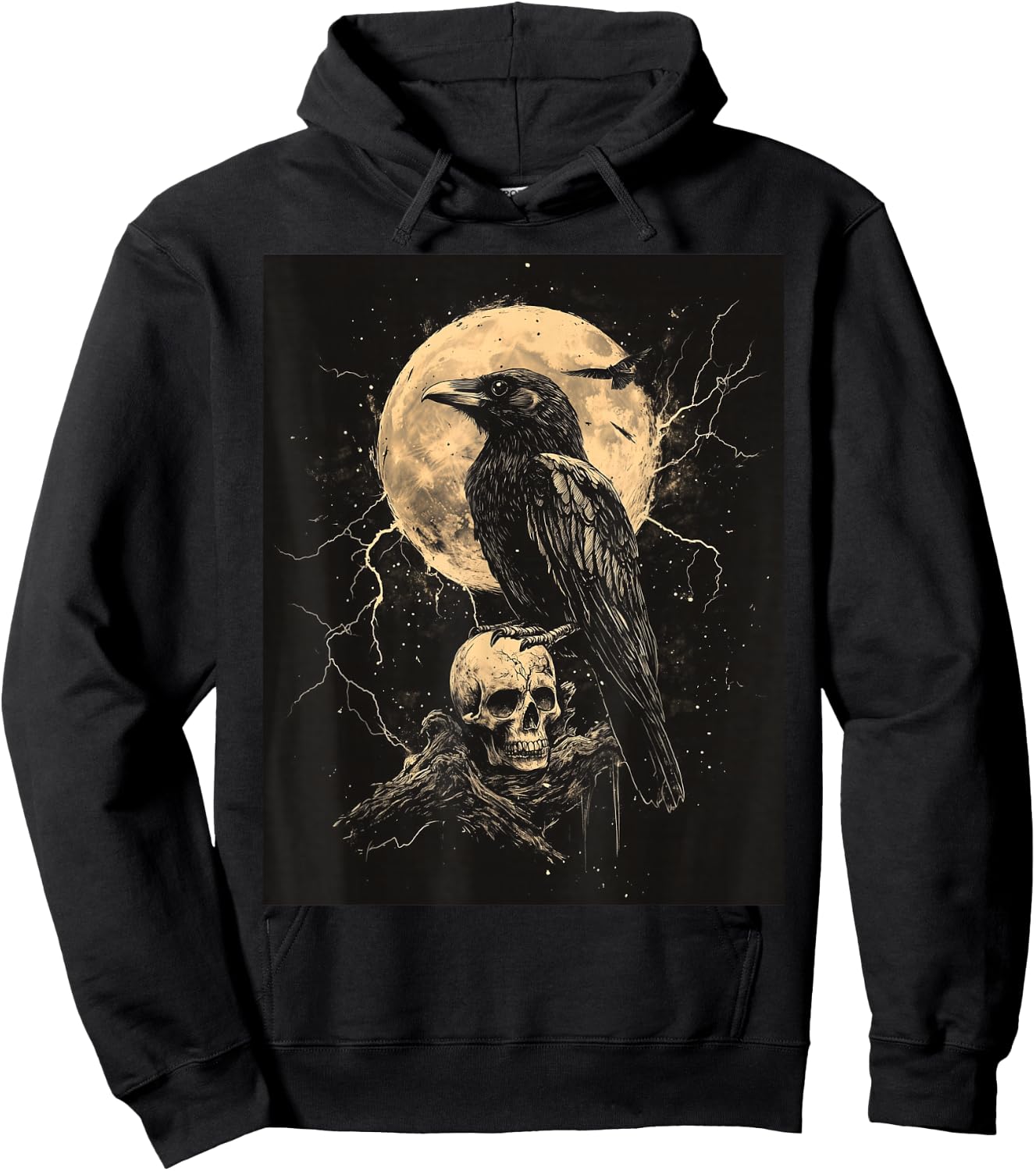 Raven Skull Moon Scary Black Gothic Spooky Women Black Crow Hoodie - Hoodie | Black