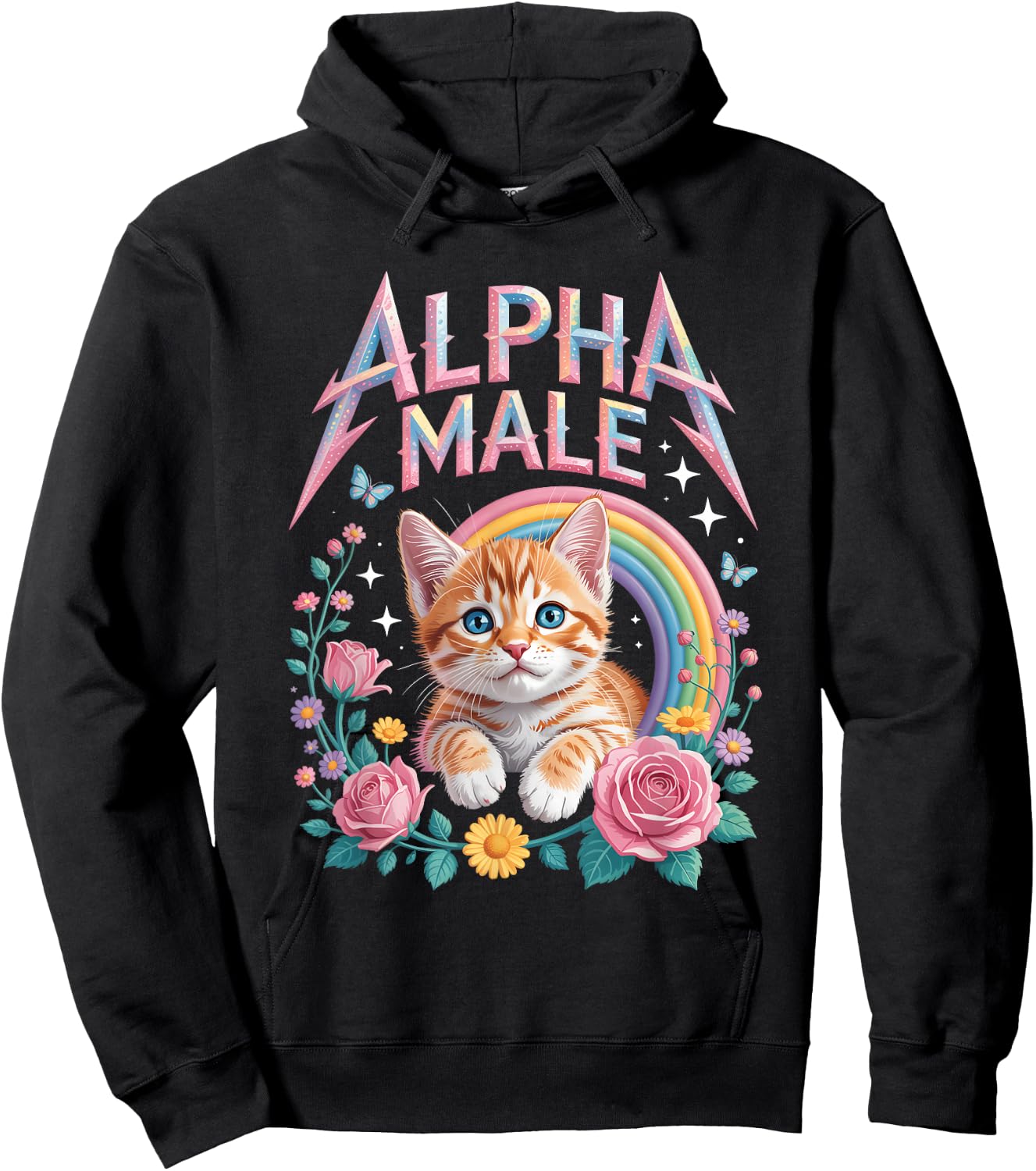 Alpha a Male Ingwer Kätzchen Regenbogen Blumen Kitty Katzenliebhaber Hoodie - Hoodie | Black