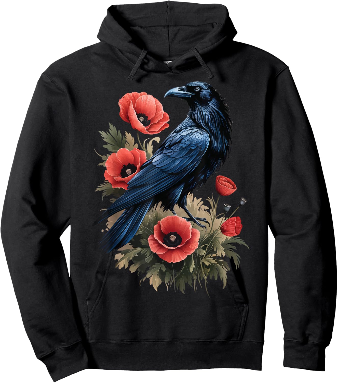 Raven Red Flowers Floral Hoodie - Hoodie | Black
