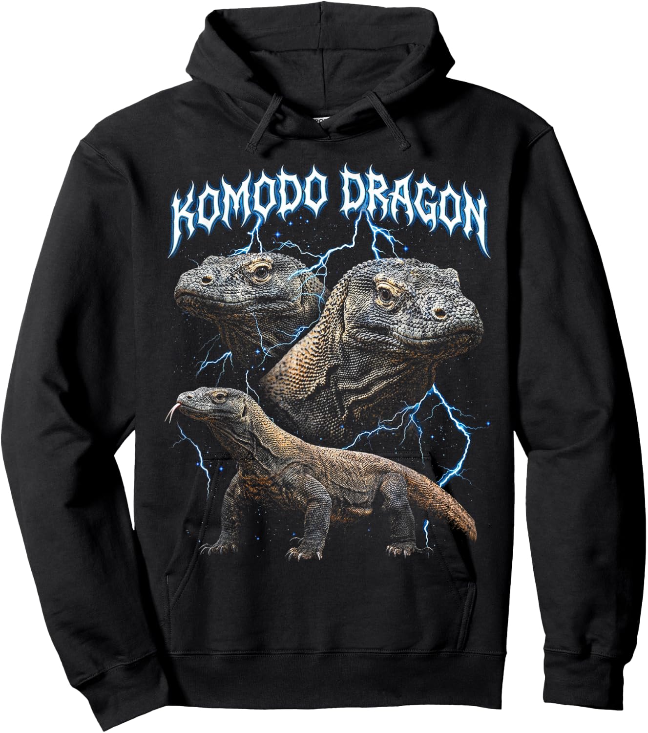 Amoureux des Animaux rétro en Heavy Metal des années 90 de Komodo Dragon Hoodie - Hoodie | Black