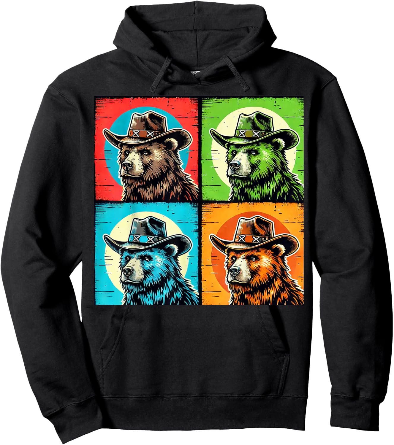 Cowboy Bear Design Colorful for Western Lovers Pop Art Hoodie - Hoodie | Black