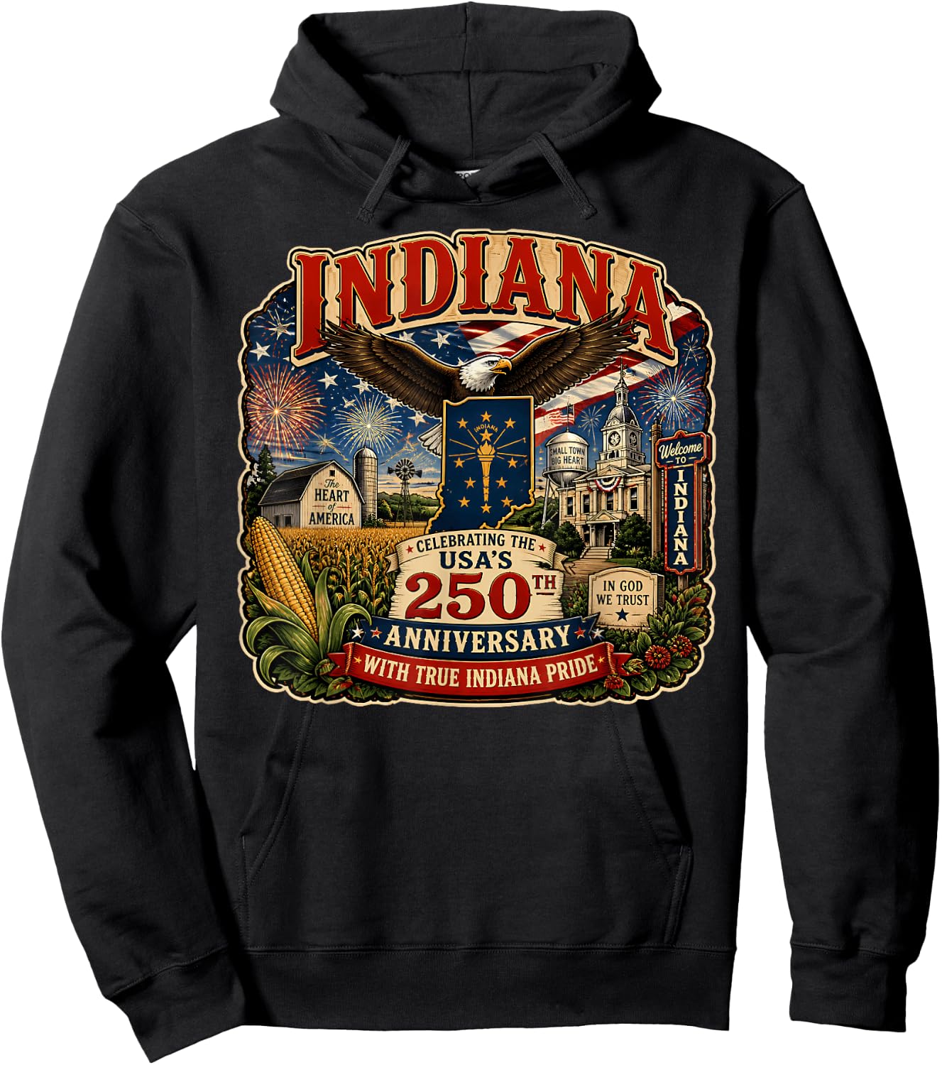USA 250th Anniversary Indiana Pride Hoodie - Hoodie | Black