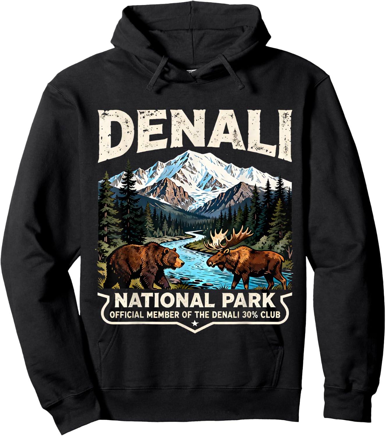 Retro Denali 30% Club Souvenir for Alaska Travel Lovers Hoodie - Hoodie | Black