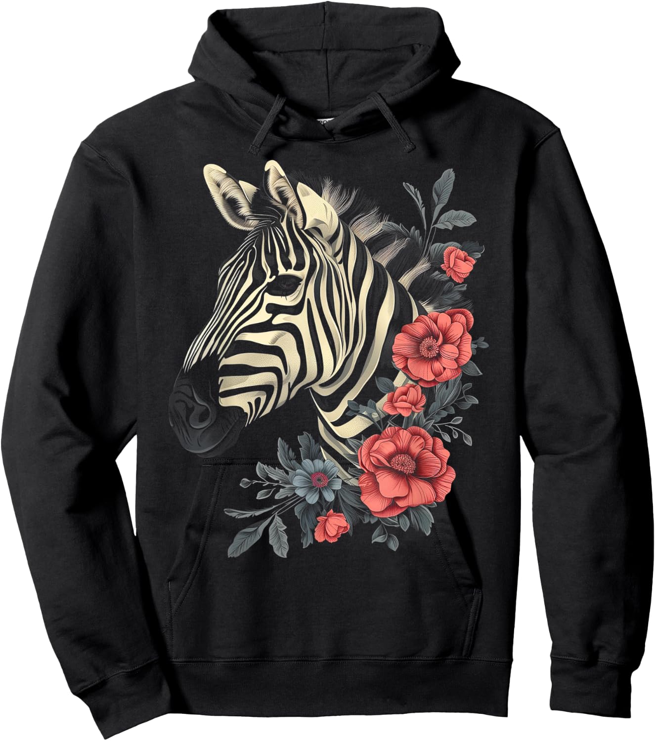 Zebra Vintage Flowers African Animal Zoo Keeper Zebra Lover Hoodie - Hoodie | Black