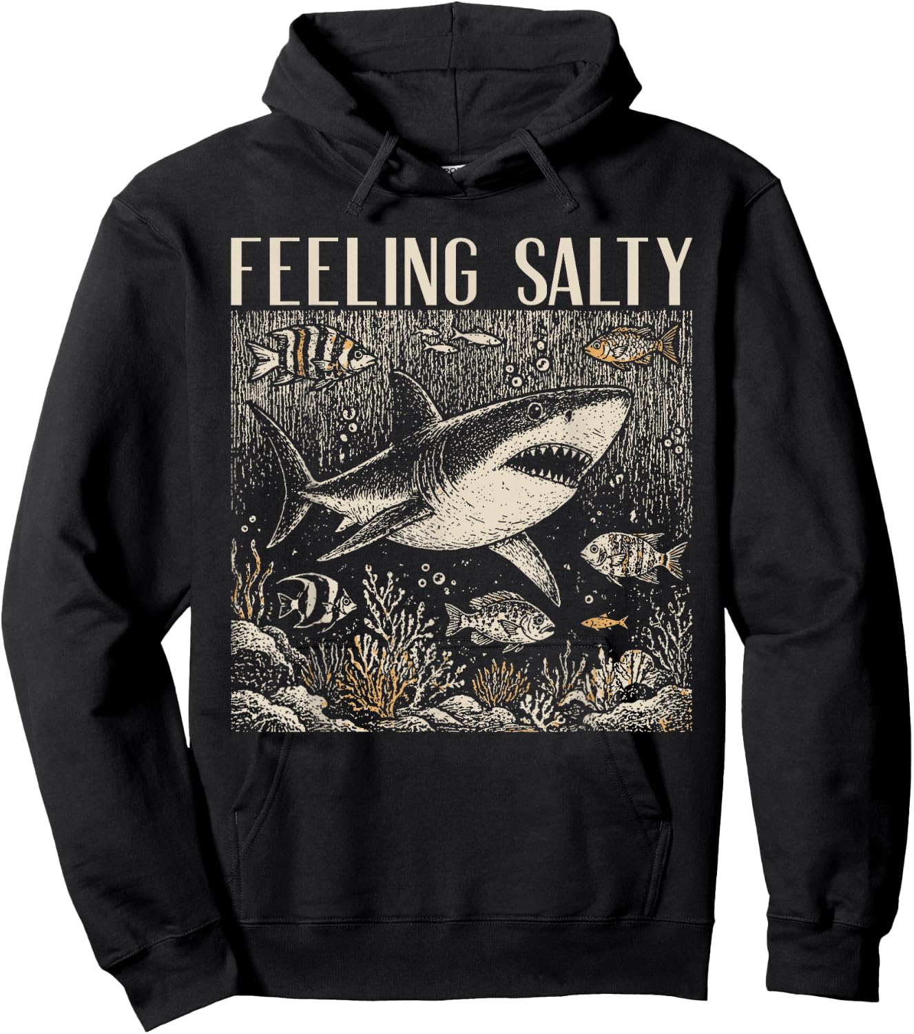 Feeling Salty Shark Ocean Vintage Marine Life Beach Lovers Hoodie - Hoodie | Black