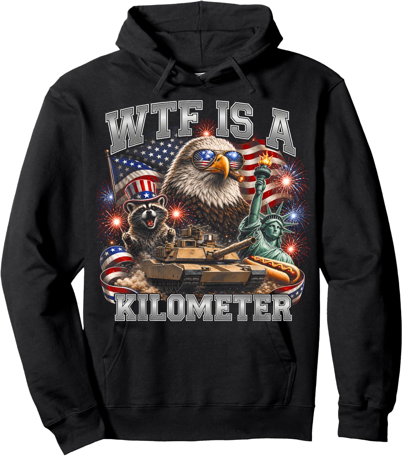 4th of July WTF is Kilometer Funny USA Patriotic Men Women Hoodie - Hoodie | Black